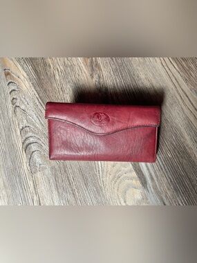 Buxton Brand Embossed Floral Red Leather Clutch Wallet